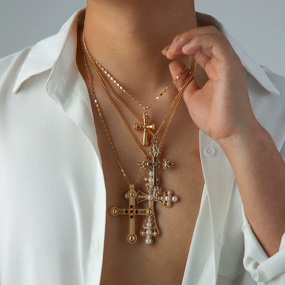 Alloy Geometric Pattern Handmade Men's Jewelry Cross Pendant Necklace