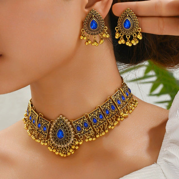 Alloy Geometric Peacock Style Water Drop Women's Necklace Earrings Suit With Electroplating