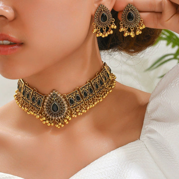 Alloy Geometric Peacock Style Water Drop Women's Necklace Earrings Suit With Electroplating