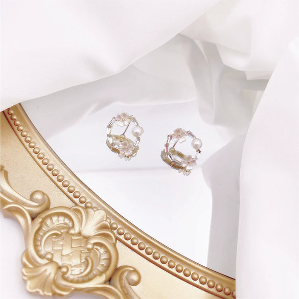 Alloy Geometric Pearl Earrings With 925 Silver Needle Electroplated For Girls