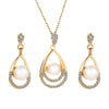 Alloy Geometric Pearl Jewelry Set With Cross Chain For Women Electroplated Necklace And Earrings Twopiece Set