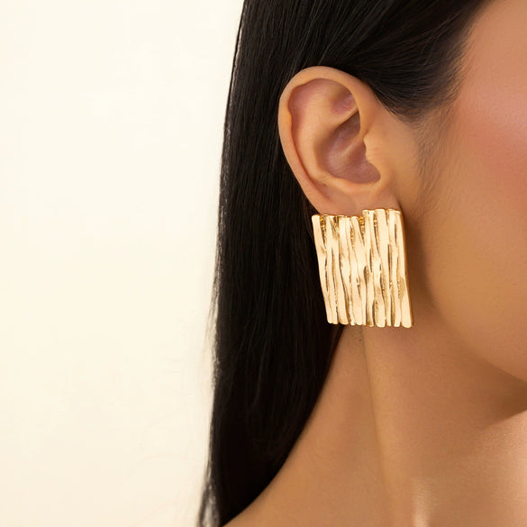 Alloy Geometric Pleated Women's Earrings With Electroplating And Stainless Steel Ear Needles