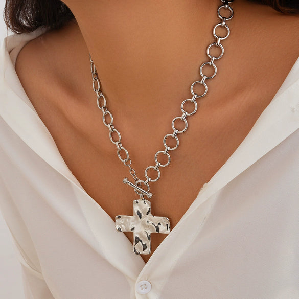 Alloy Geometric Punk Ins Style Cross O Word Chain Pendant Necklace For Women Electroplated