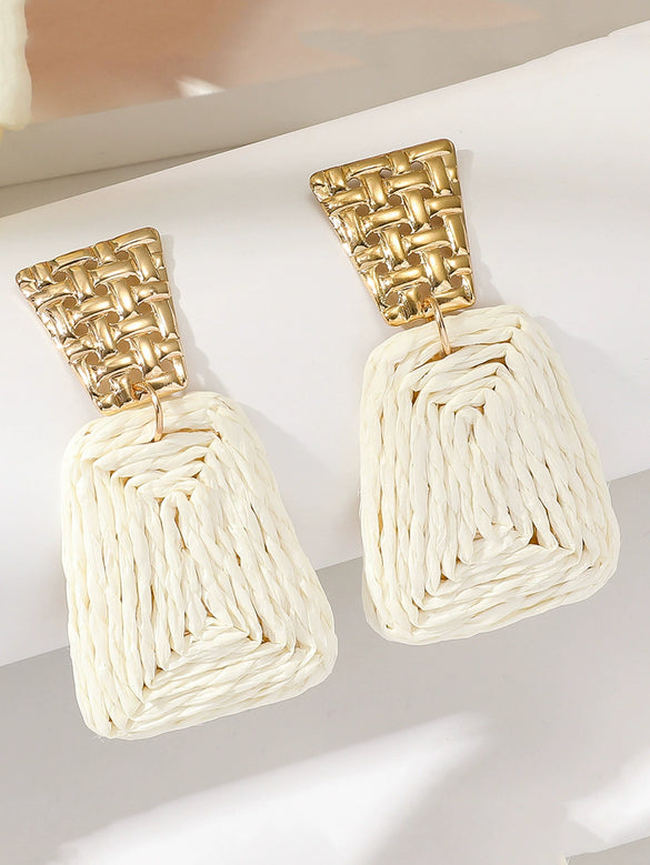 Alloy Geometric Quadrilateral Braided Women's Earrings Electroplated Bohemian Vacation Style