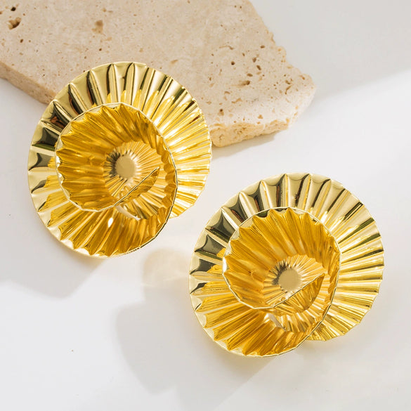 Alloy Geometric Retro Exaggerated Irregular Round Oval Stud Earrings Electroplated For Women