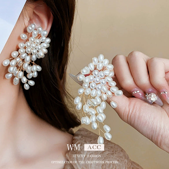 Alloy Geometric Retro Natural Pearl Tassel Earrings With Electroplating For Women