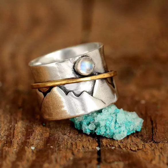 Alloy Geometric Retro Ring With Moonstone For Women