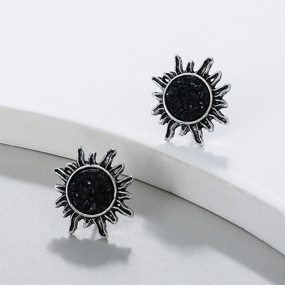 Alloy Geometric Retro Sun Crystal Cluster Electroplated Earrings For Unisex Bohemian Punk Style