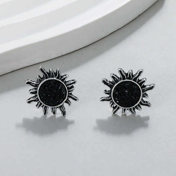 Alloy Geometric Retro Sun Crystal Cluster Electroplated Earrings For Unisex Bohemian Punk Style