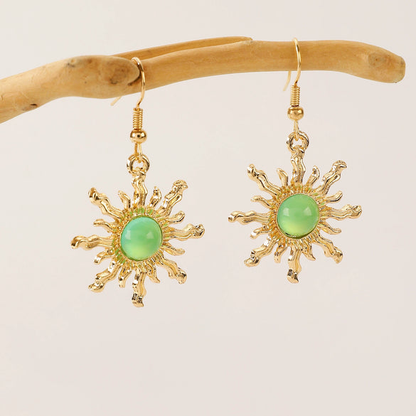 Alloy Geometric Retro Sun Crystal Cluster Electroplated Earrings For Unisex Bohemian Punk Style