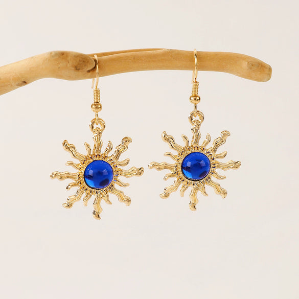 Alloy Geometric Retro Sun Crystal Cluster Electroplated Earrings For Unisex Bohemian Punk Style