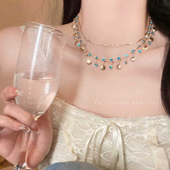 Alloy Geometric Rhinestones Electroplating Shell Bracelet Necklace Set Clavicle Chain Women's Accessories