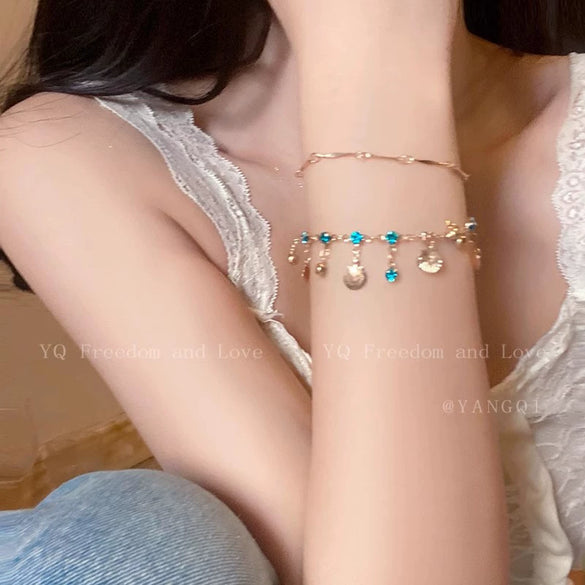 Alloy Geometric Rhinestones Electroplating Shell Bracelet Necklace Set Clavicle Chain Women's Accessories