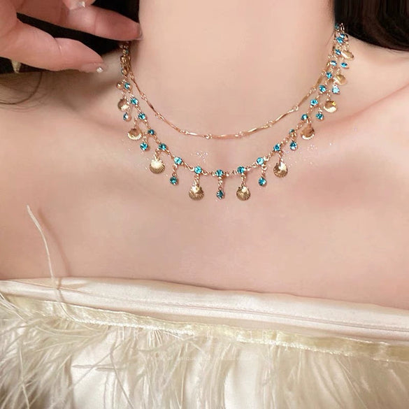 Alloy Geometric Rhinestones Electroplating Shell Bracelet Necklace Set Clavicle Chain Women's Accessories