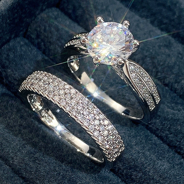 Alloy Geometric Ring And Bracelet Set For Couples With Inlaid Zircon