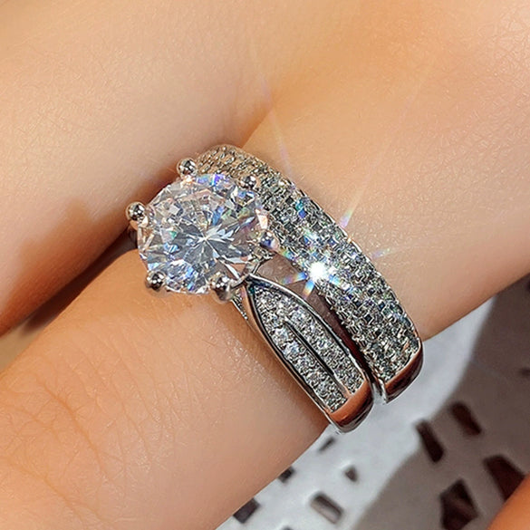 Alloy Geometric Ring And Bracelet Set For Couples With Inlaid Zircon