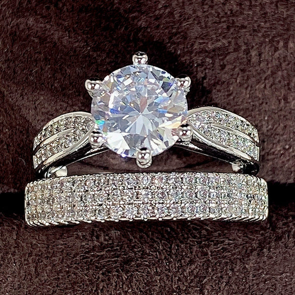 Alloy Geometric Ring And Bracelet Set For Couples With Inlaid Zircon