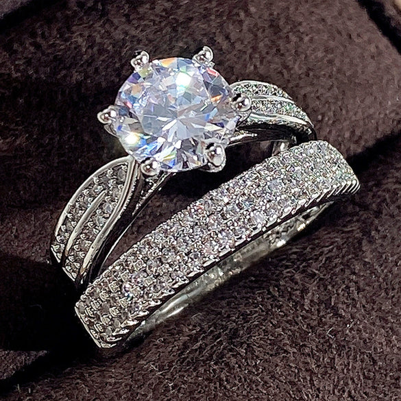 Alloy Geometric Ring And Bracelet Set For Couples With Inlaid Zircon