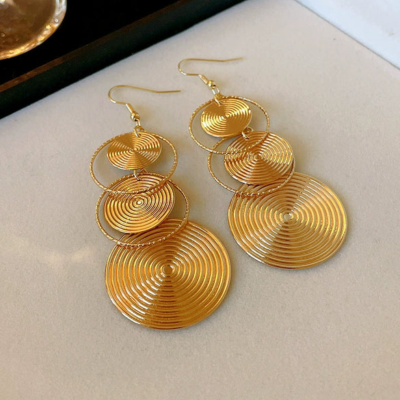 Alloy Geometric Round Mosquito Coil Interlocking Ear Hooks Light Luxury Style Earrings For Women