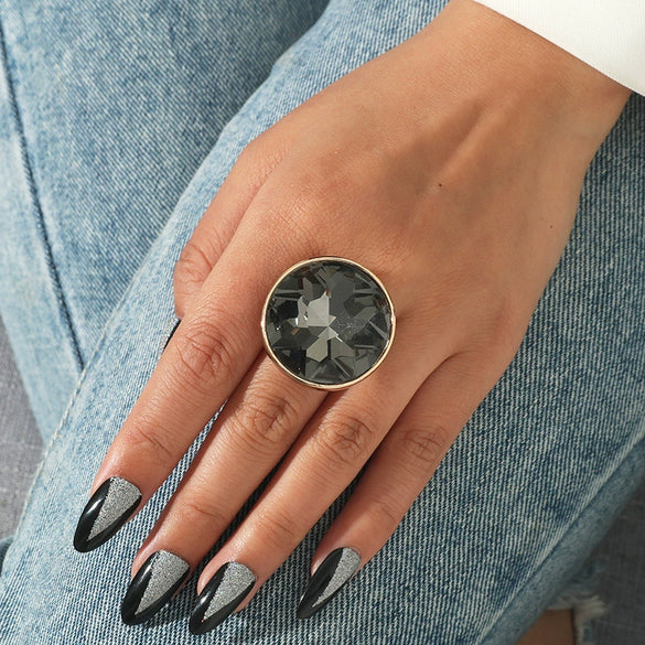 Alloy Geometric Round Opening Adjustable Women's Diamond Ring