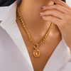 Alloy Geometric Round Pendant Women's Niche Hiphop Necklace With Electroplating And Cross Chain
