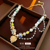 Alloy Geometric Square Diamondembedded Light Luxury Style Necklace For Women Electroplated