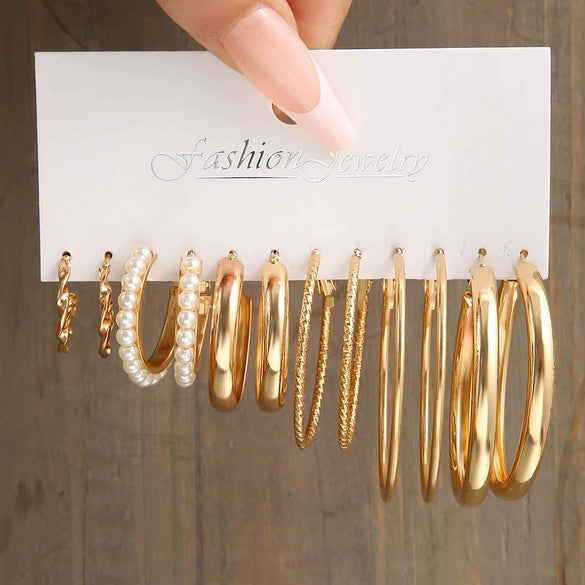 Alloy Geometric Square Earrings Set With Electroplating Simple Retro Pearl Style For Women