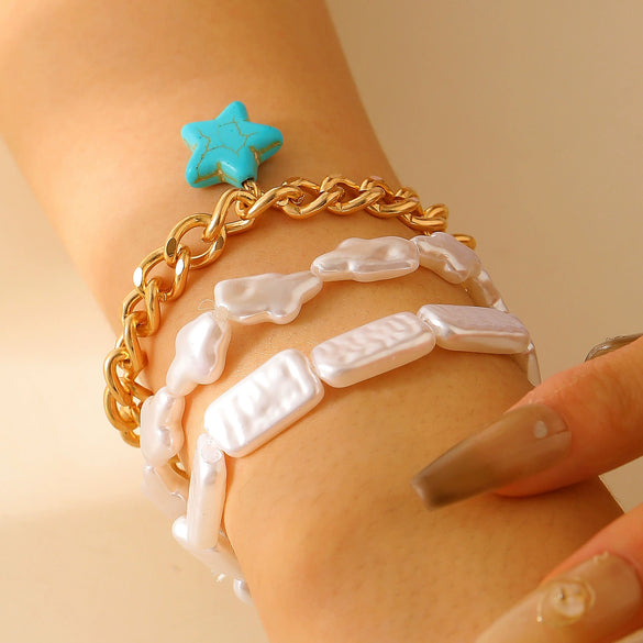Alloy Geometric Star Shape Pendant Multi Layer Bracelet With Electroplating Unisex