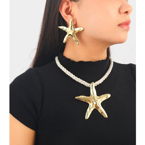 Alloy Geometric Starfish Ocean Wind Women's Necklace And Earrings With Electroplating