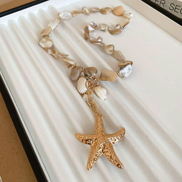 Alloy Geometric Starfish Pendant Necklace Electroplating Light Luxury Minimalist Collarbone Chain For Women