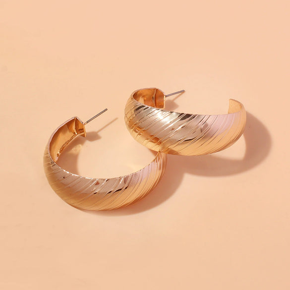 Alloy Geometric Striped Hoop Ring Earrings For Women