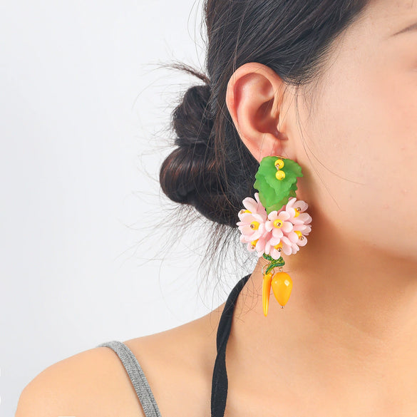 Alloy Geometric Style Fresh Sweet Flower Tassel Long Leaf Drop Handmade Women's Earrings With Diamond Design