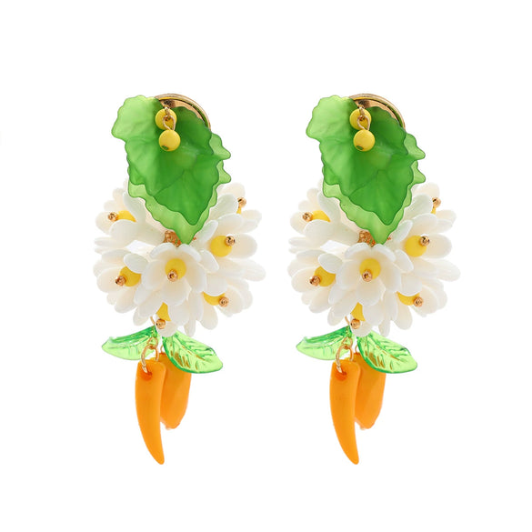 Alloy Geometric Style Fresh Sweet Flower Tassel Long Leaf Drop Handmade Women's Earrings With Diamond Design