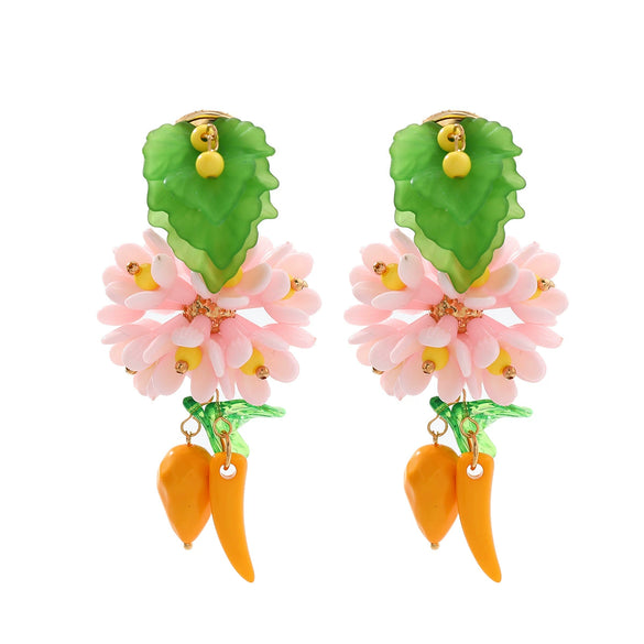 Alloy Geometric Style Fresh Sweet Flower Tassel Long Leaf Drop Handmade Women's Earrings With Diamond Design
