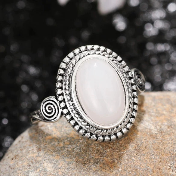 Alloy Geometric Style Gem Inlaid Oval Moonstone Ring For Women