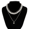 Alloy Geometric Style Imitation Pearl Necklace With Star Pendant And Electroplating