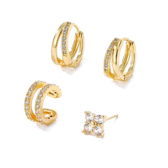 Alloy Geometric Style Zircon Earrings And Ear Bone Clip Set For Women With Diamond Design And Light Luxury Style