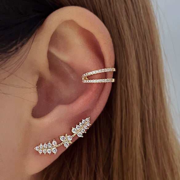 Alloy Geometric Style Zircon Earrings And Ear Bone Clip Set For Women With Diamond Design And Light Luxury Style