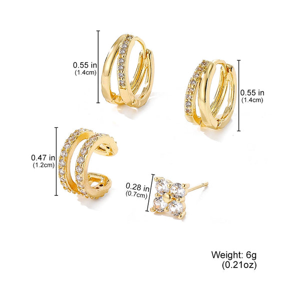 Alloy Geometric Style Zircon Earrings And Ear Bone Clip Set For Women With Diamond Design And Light Luxury Style