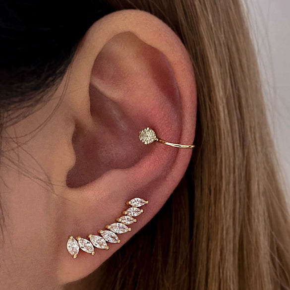 Alloy Geometric Style Zircon Earrings And Ear Bone Clip Set For Women With Diamond Design And Light Luxury Style