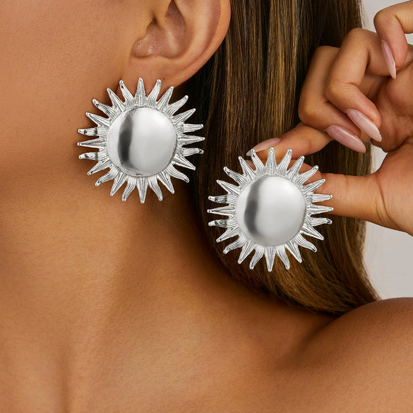 Alloy Geometric Sunflower Hammered Electroplated Women's Earrings