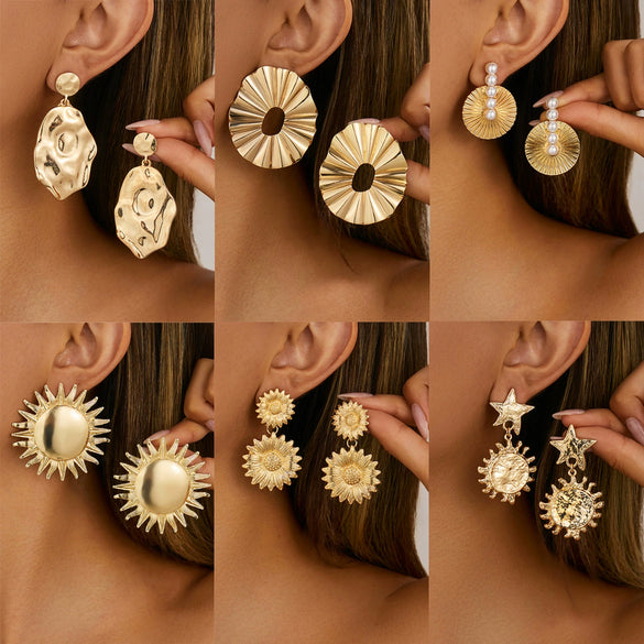 Alloy Geometric Sunflower Hammered Electroplated Women's Earrings