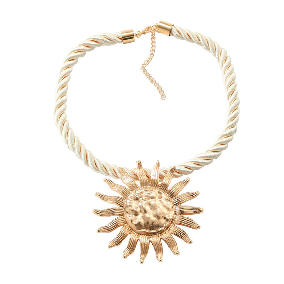 Alloy Geometric Sunflower Pendant Necklace With Snake Bone Chain