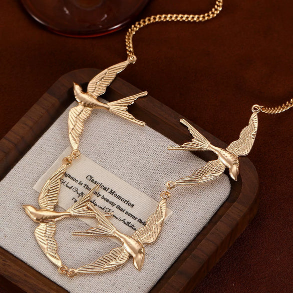 Alloy Geometric Swallow Connection Necklace For Women Electroplated Jewelry