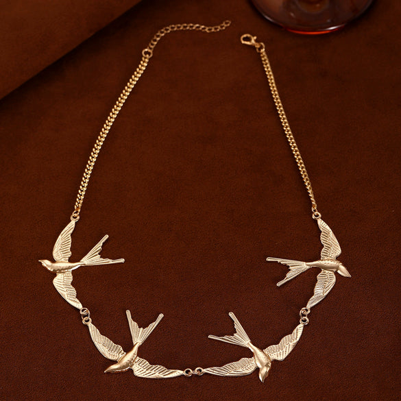 Alloy Geometric Swallow Connection Necklace For Women Electroplated Jewelry