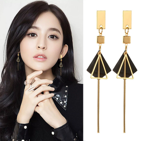 Alloy Geometric Tassel Earrings For Women With Electroplating Treatment Ins Style