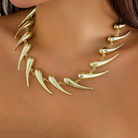 Alloy Geometric Thorn Splicing Water Drop Pendant Necklace For Women Handmade Chain Electroplated