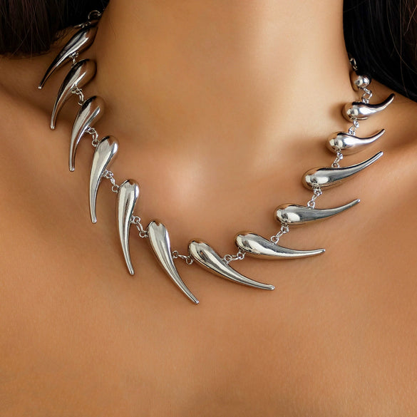 Alloy Geometric Thorn Splicing Water Drop Pendant Necklace For Women Handmade Chain Electroplated