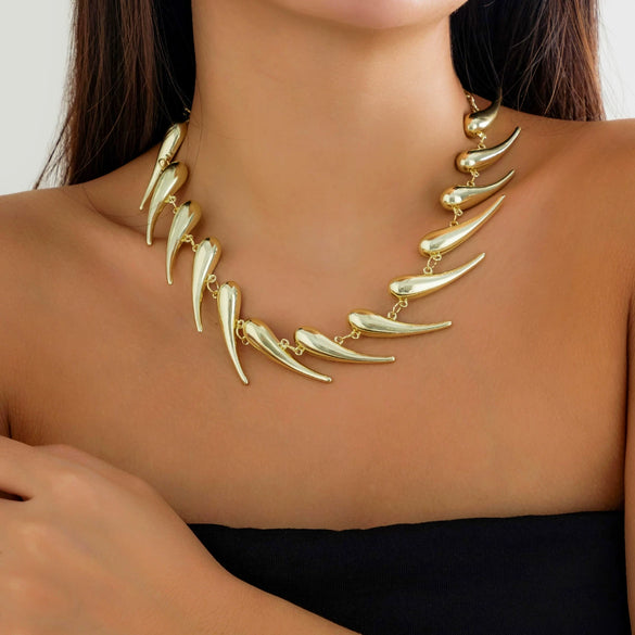 Alloy Geometric Thorn Splicing Water Drop Pendant Necklace For Women Handmade Chain Electroplated