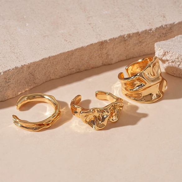 Alloy Geometric Water Drop Pleated Opening Ring Bracelet For Women With Glaze Surface And Electroplating